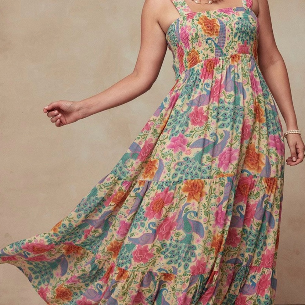 SPELL like new Floral Maxi Dress with Peacock Design XXXL